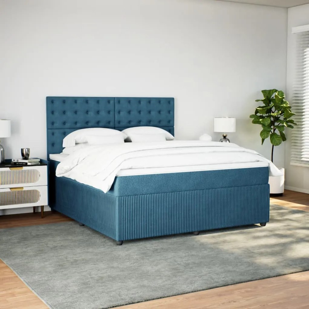 vidaXL Κρεβάτι Boxspring με Στρώμα Σκούρο Μπλε 180x200 εκ. Βελούδινο