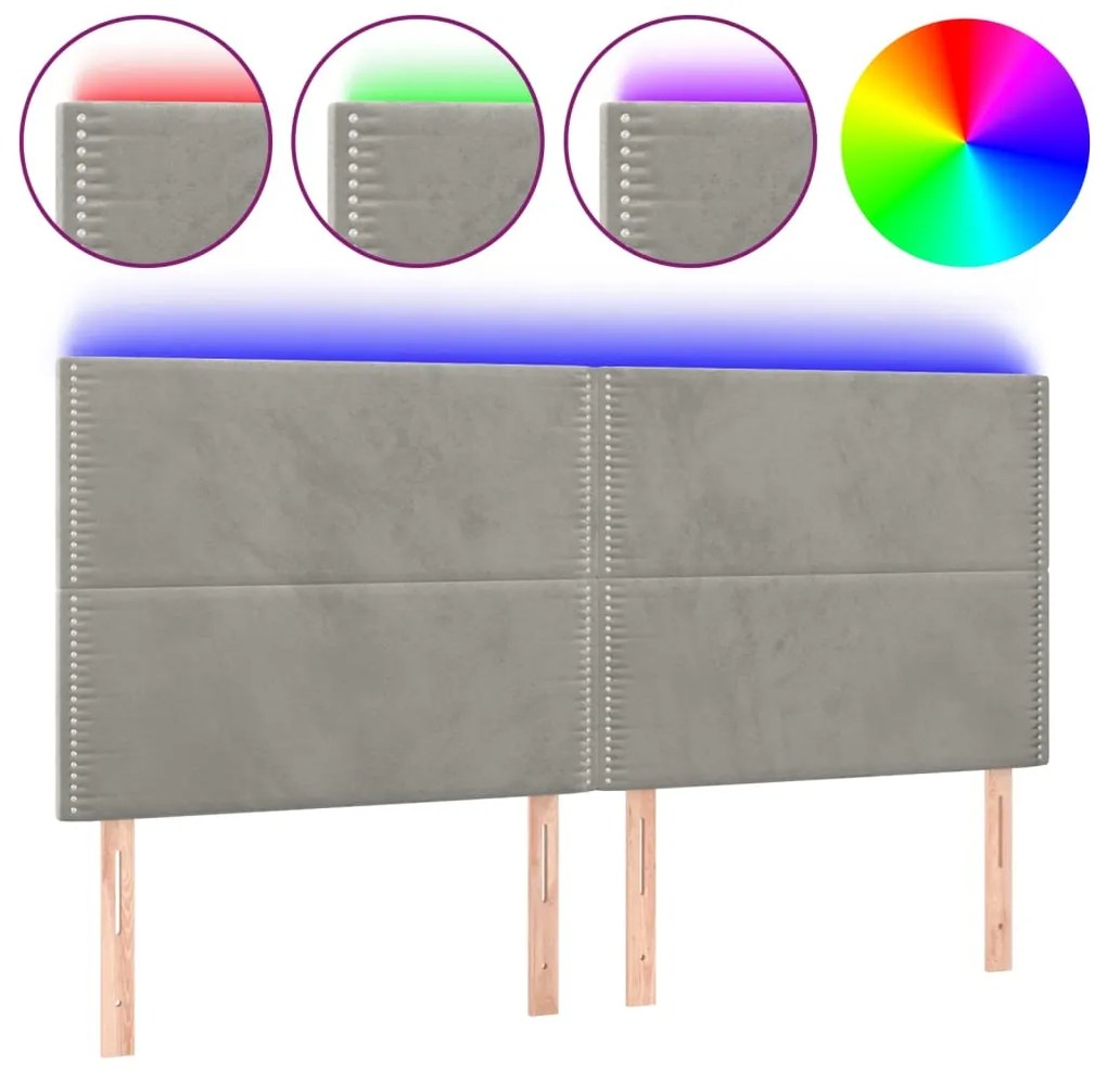 vidaXL Κεφαλάρι Κρεβατιού LED Ανοιχτό Γκρι 160x5x118/128 εκ. Βελούδινο