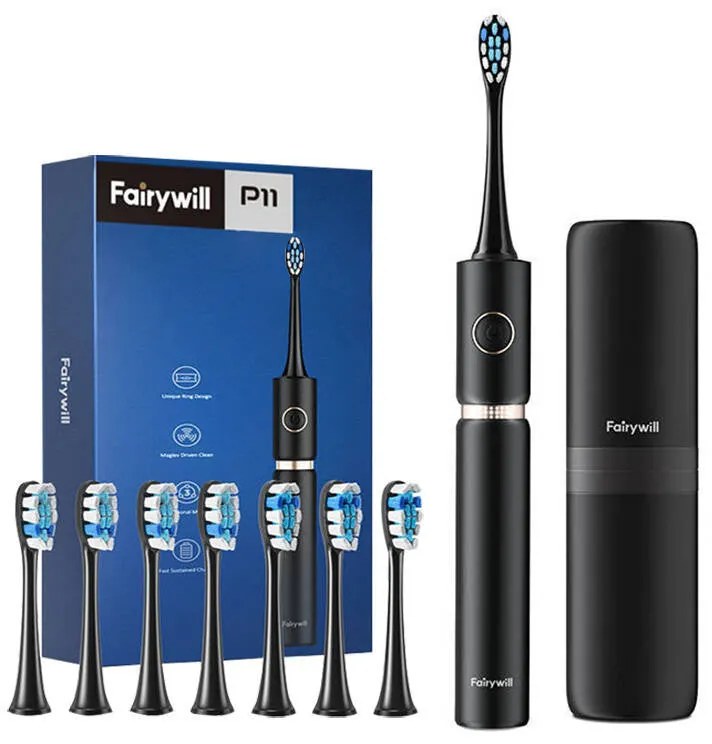 Sonic toothbrush with head set and case FairyWill FW-P11 (Black)