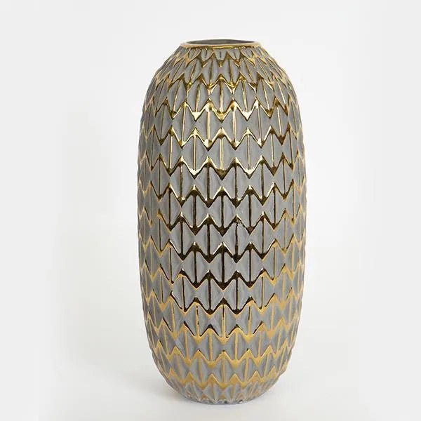 ΒΑΖΟ ΚΕΡΑΜΙΚΟ ΓΚΡΙ - ΧΡΥΣΟ 15.5x15.5x32.5cm|752-20236