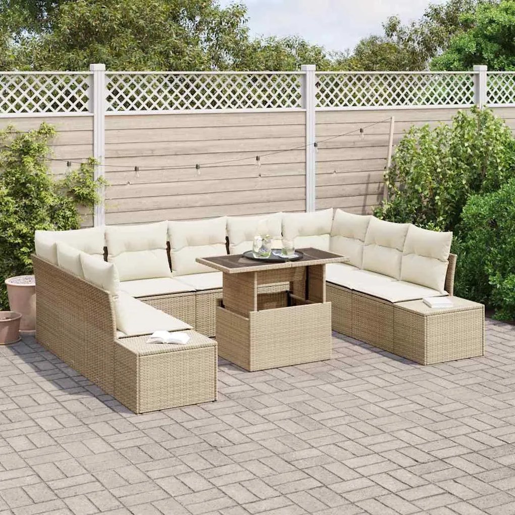vidaXL Σετ Καναπέ Κήπου 10 pcs μπεζ και κρεμ 100 x 55 x 73 εκ.