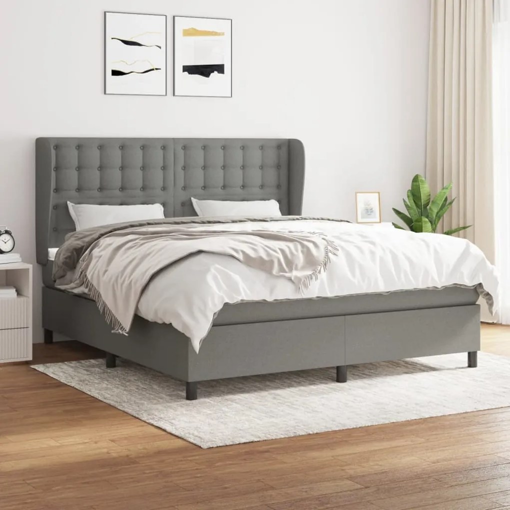 Κρεβάτι Boxspring με Στρώμα Σκούρο Γκρι 180x200 εκ Υφασμάτιν