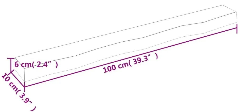 Ράφι Τοίχου 100x10x6 εκ. από Ακατέργαστο Μασίφ Ξύλο Δρυός - Καφέ