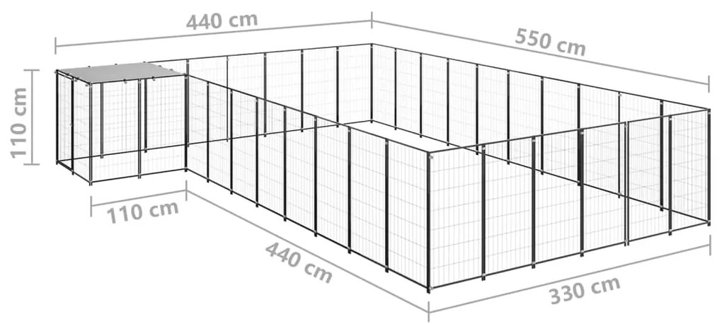 vidaXL Σπιτάκι Σκύλου Μαύρο 19,36 μ² Ατσάλινο