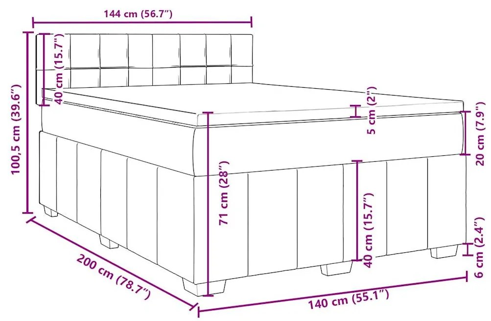 Κρεβάτι Boxspring με Στρώμα Σκούρο Καφέ 140x200 εκ Υφασμάτινο - Καφέ