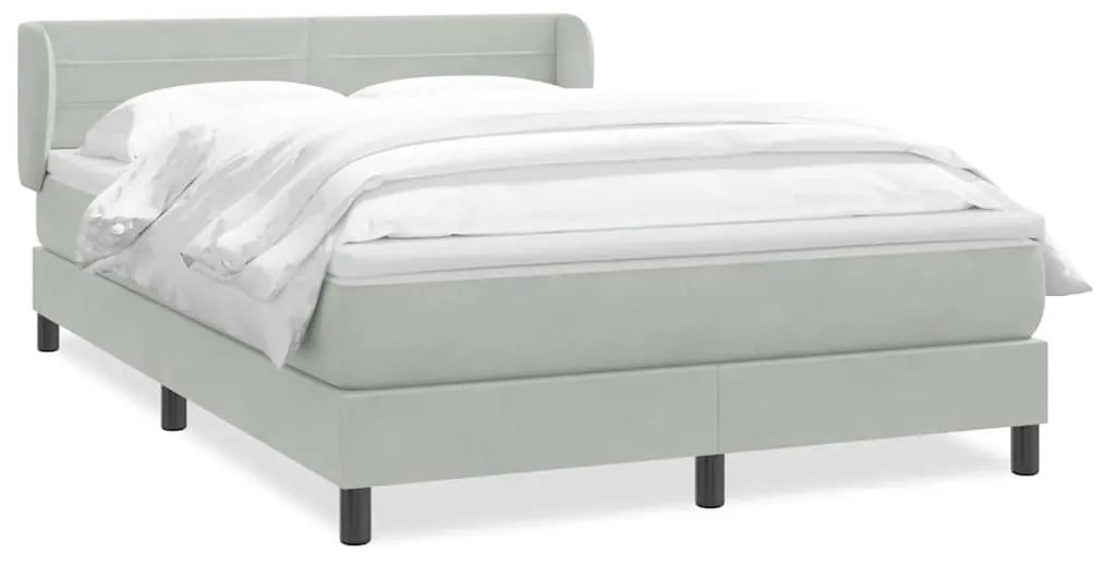 Κρεβάτι Boxspring με Στρώμα Ανοιχτό Γκρι 140x220 εκ. Βελούδινο - Γκρι