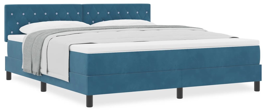 vidaXL Κρεβάτι Box Spring με Στρώμα Σκούρο Μπλε Σούπερ Βασιλικό Βελούδο