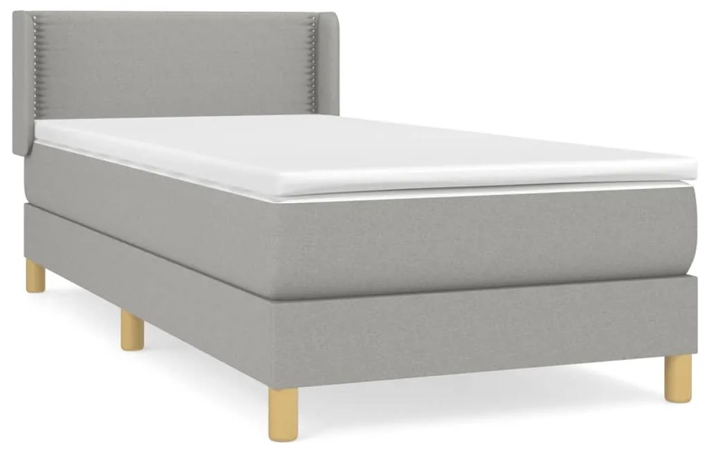 vidaXL Κρεβάτι Boxspring με Στρώμα Ανοιχτό Γκρι 90x190 εκ. Υφασμάτινο