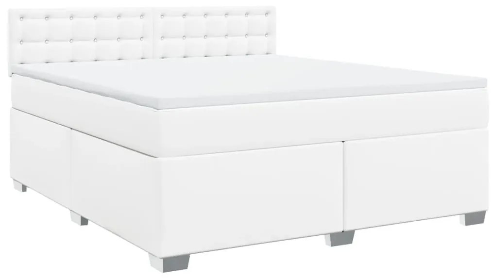 Κρεβάτι Boxspring με Στρώμα Λευκό 180x200 εκ. Συνθετικό Δέρμα - Λευκό