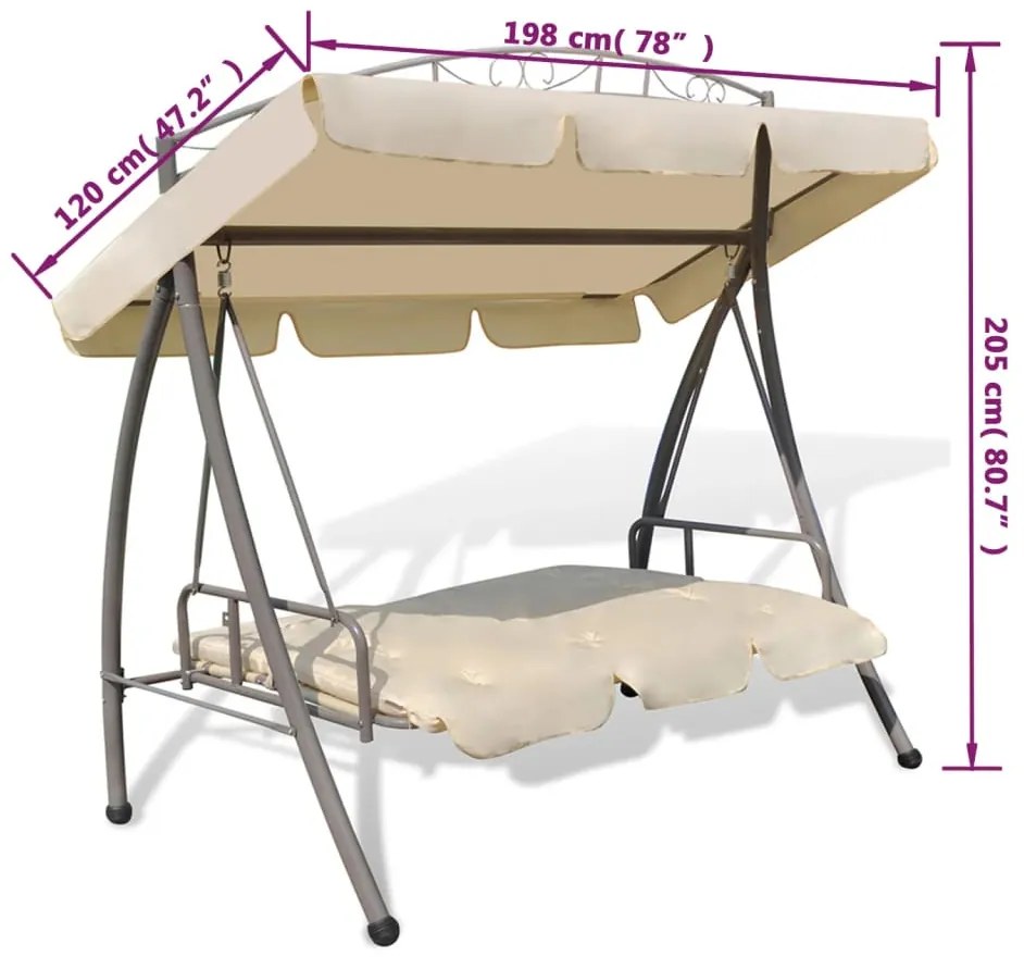 vidaXL Κούνια Βεράντας Μετατρεπόμενη Λευκό της Άμμου με Σκίαστρο