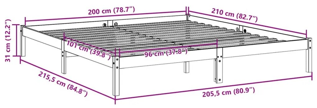 Πλαίσιο Κρεβατιού Μακρύ Χωρ. Στρώμα Λευκό 200x210εκ Μασίφ Πεύκο - Λευκό