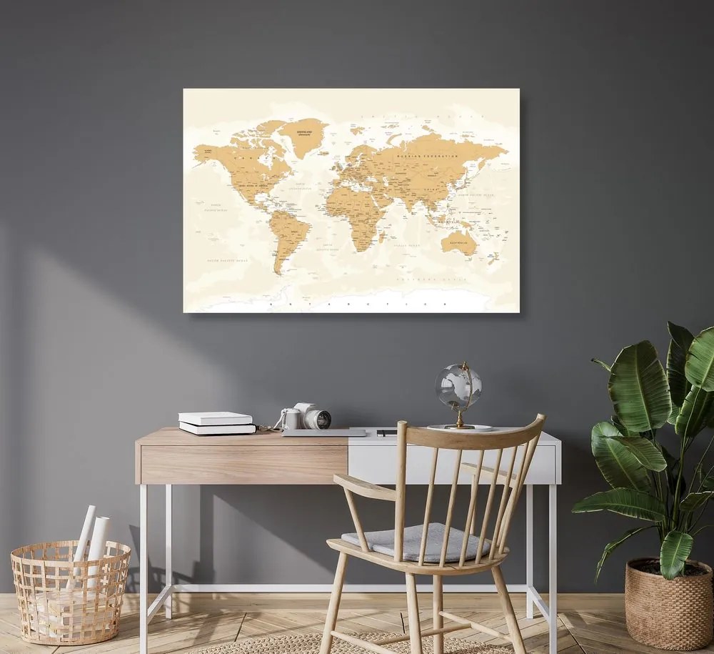 Εικόνα στον παγκόσμιο χάρτη φελλού με vintage πινελιά - 120x80
