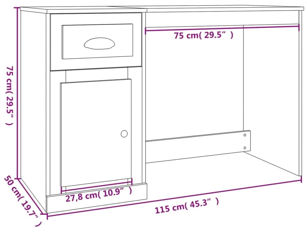 Γραφείο με Συρτάρι Καπνιστή Δρυς 115x50x75 εκ. Επεξεργ. Ξύλο - Καφέ