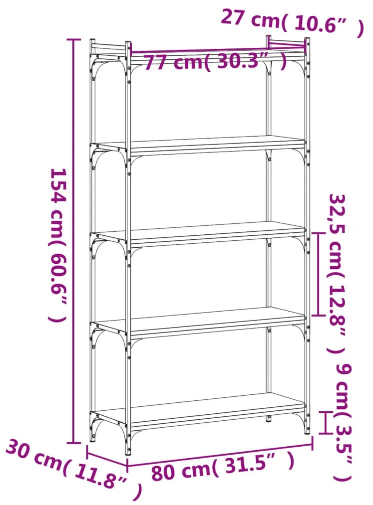 Βιβλιοθήκη 5 Επιπέδων Γκρι Sonoma 80x30x154 εκ. Επεξεργ. Ξύλο - Γκρι