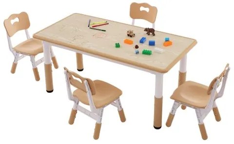 VEVOR Kids Table and 4 Chairs Set Height Adjustable Kids Craft and Play Table