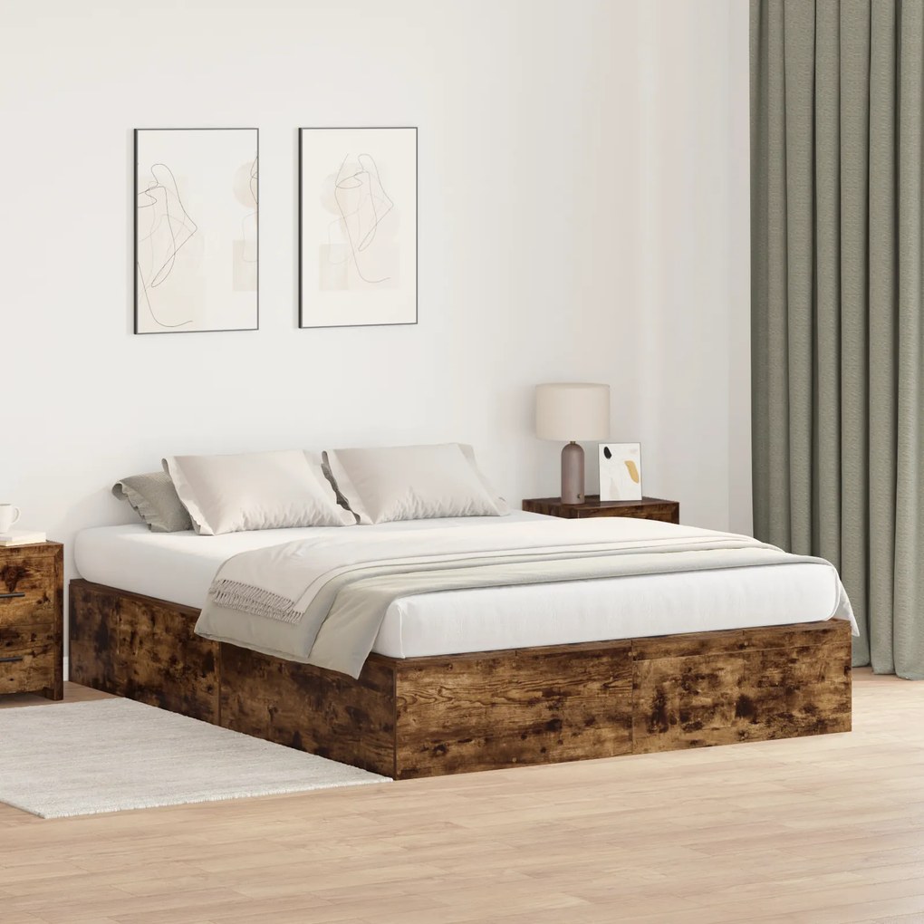 vidaXL Κρεβάτι Αποθήκευσης Καπνιστής Δρυς 140x200 εκ