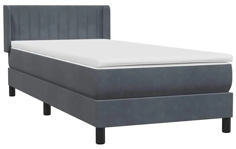 vidaXL Κρεβάτι Boxspring με Στρώμα Σκούρο Γκρι 90x210 εκ. Βελούδινο