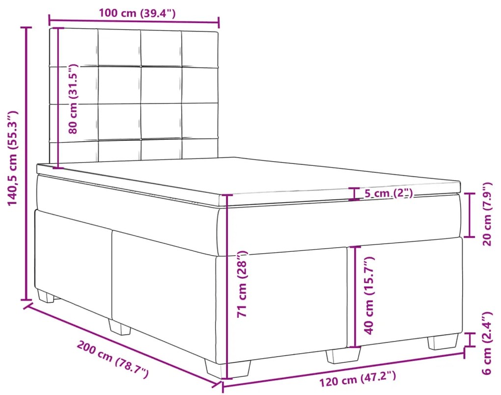 Κρεβάτι Boxspring με Στρώμα Taupe 120x200 εκ. Υφασμάτινο - Μπεζ-Γκρι