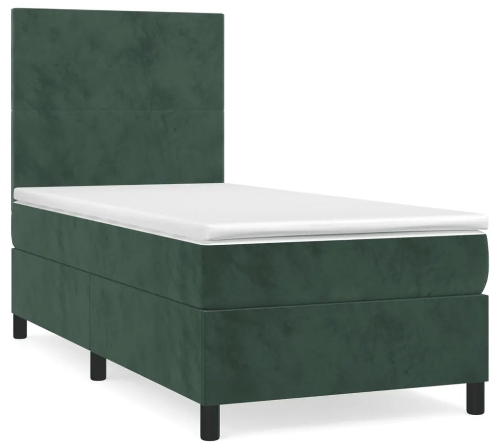 vidaXL Κρεβάτι Boxspring με Στρώμα Σκούρο Πράσινο 100x200εκ. Βελούδινο