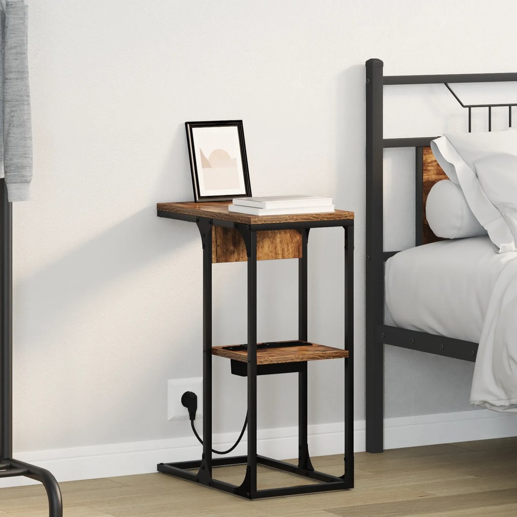 vidaXL Κομοδίνο Σοκολατί δρυς 41.5 x 26 x 60.5 εκ Επεξεργασμένο ξύλο