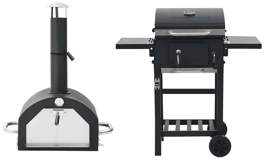 vidaXL 3-σε-1 Υπαίθριος Φούρνος Πίτσας &amp; Μπάρμπεκιου Μαύρο