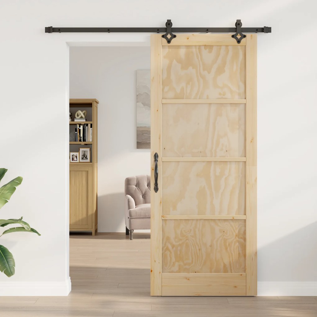 vidaXL Συρόμενη Πόρτα με Σετ Εξαρτημάτων 86x211 εκ. Μασίφ Ξύλο Πεύκου