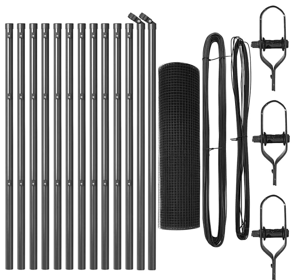 vidaXL Στύλος Περιφράξεων Γκρι 25 x 0,5 μ (12 x 12 mm πλέγμα) Ατσάλι
