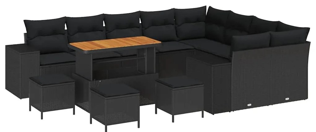 vidaXL Σετ Καναπέ Κήπου με μαξιλάρι 13 pcs Μαύρο συνθετικό ρατάν