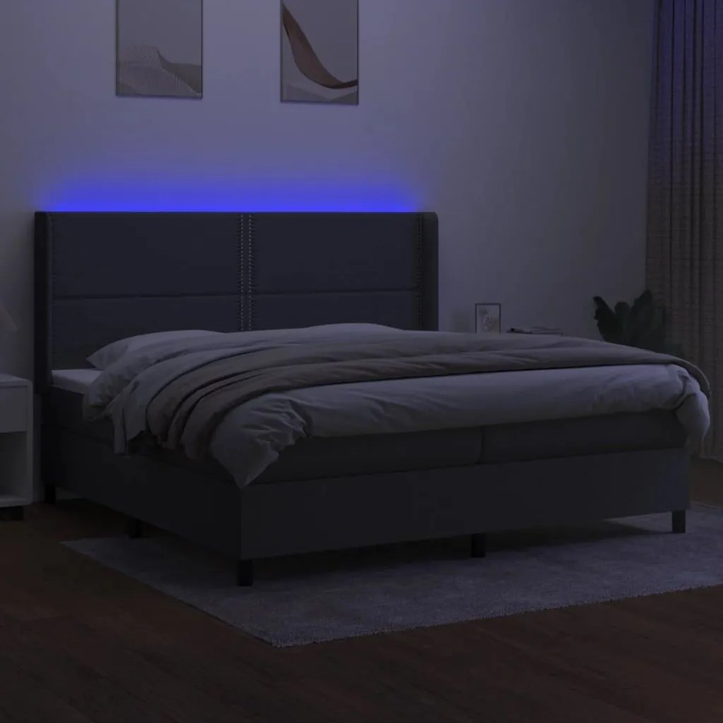 Κρεβάτι Boxspring με Στρώμα &amp; LED Σκ.Γκρι 200x200εκ. Υφασμάτινο - Γκρι