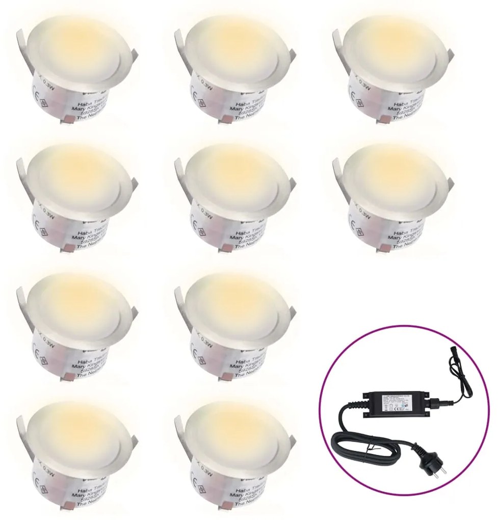 vidaXL Σποτ Δαπέδου Χωνευτά LED 10 τεμ. Θερμό Λευκό