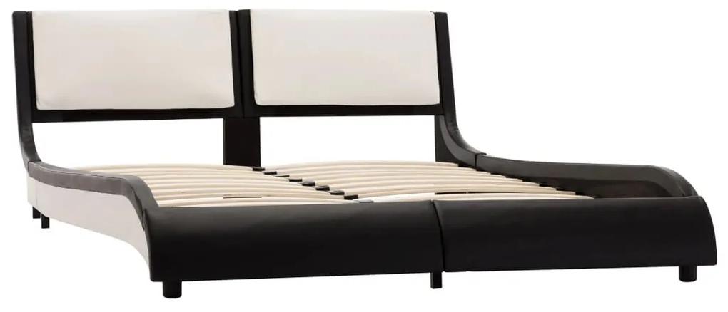 Πλαίσιο Κρεβατιού με LED Ασπρόμαυρο 140x200 εκ. Συνθετικό Δέρμα - Μαύρο