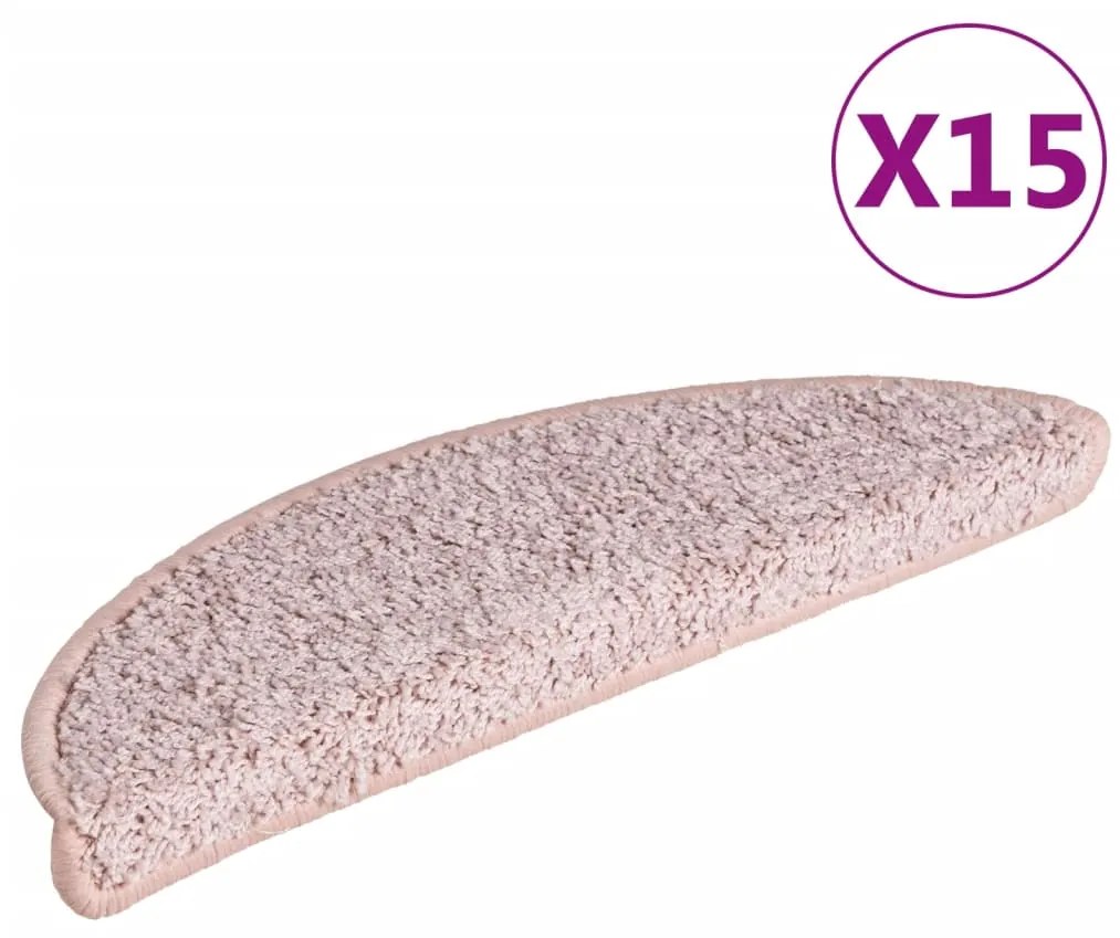 vidaXL Πατάκια Σκαλιών 15 τεμ. Ανοιχτό Ροζ Ημίστρογγυλά Μεγάλα 65x21x4 εκ.