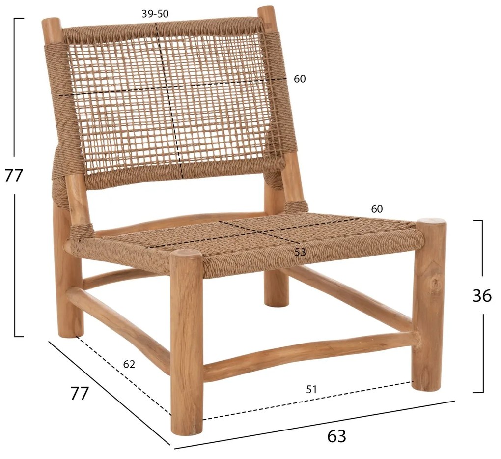 Καρέκλα Londer Ξύλο Teak σε Φυσικό και Συνθετικό Rattan 63x77x77 Υ Εκ.