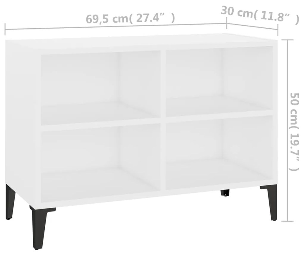 vidaXL Έπιπλο Τηλεόρασης Καπνιστή Λευκό 69,5x30x50 εκ Μεταλλικά Πόδια