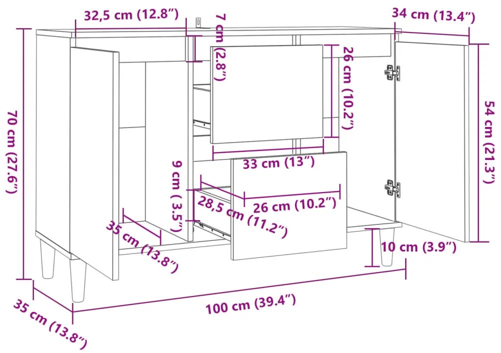 vidaXL Μπουφές Λευκός 101 x 35 x 70 εκ. από Επεξεργασμένο Ξύλο