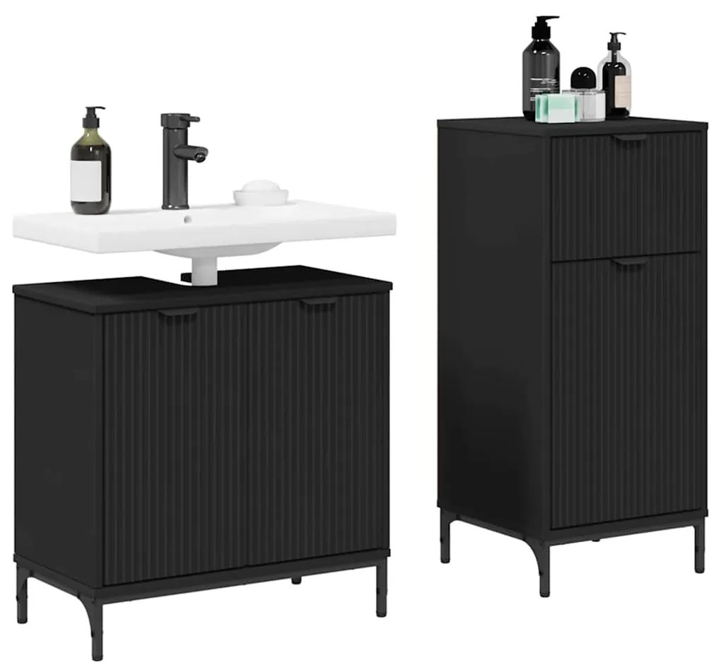 vidaXL Σετ Επίπλων Μπάνιου με συρτάρι 2 pcs Μαύρο 39.5 x 36 x 88 εκ