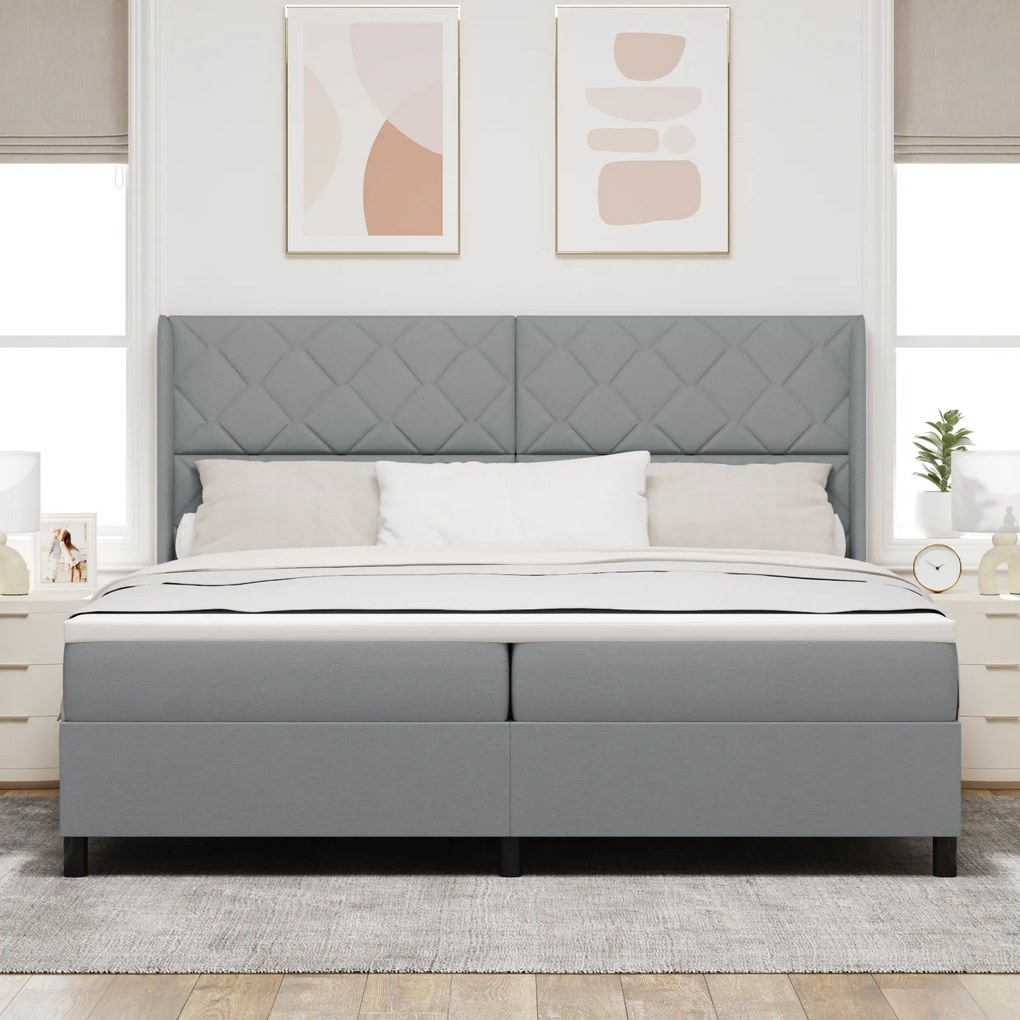 vidaXL κρεβάτι Box Spring με στρώμα Ανοιχτό γκρι 200x200 εκ. Υφασμάτινο