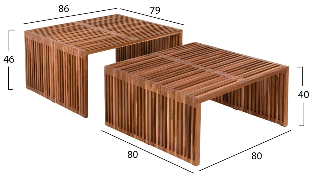 Τραπεζάκι σαλονιού NYA C9546 Σετ 2 τμχ Ξύλο TEAK σε Φυσικό 86x79x46Yεκ. 86x79x46 εκ.