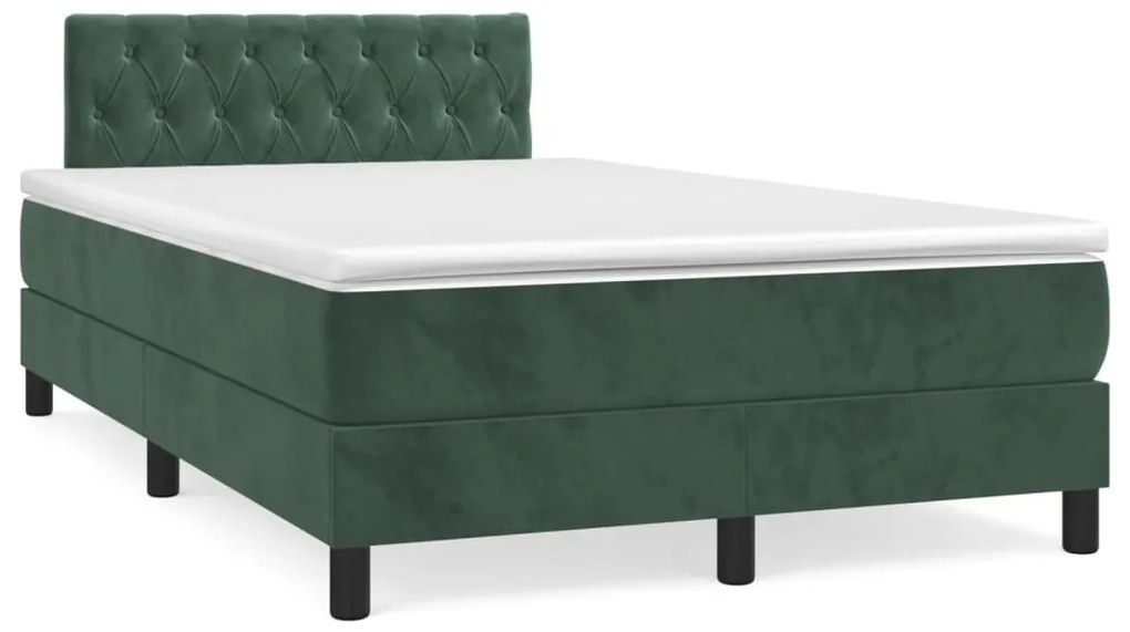 vidaXL Κρεβάτι Boxspring με Στρώμα Σκούρο Πράσινο 120x190εκ. Βελούδινο