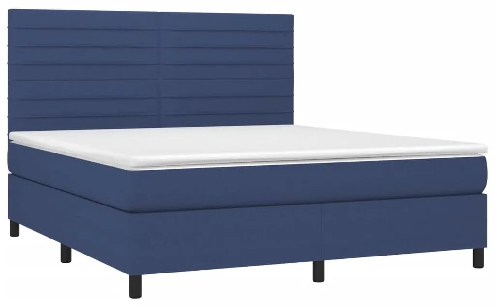 Κρεβάτι Boxspring με Στρώμα &amp; LED Μπλε 160x200 εκ. Υφασμάτινο - Μπλε