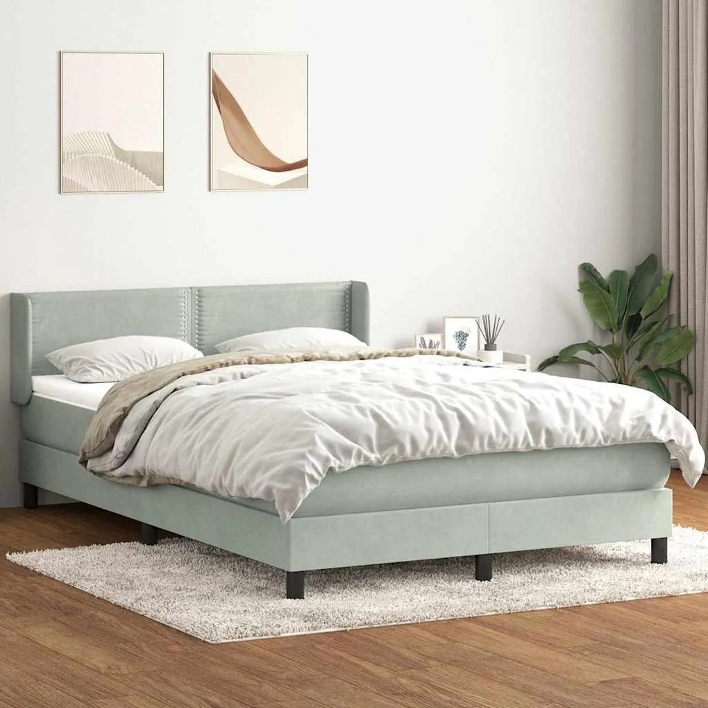 vidaXL Κρεβάτι Boxspring με Στρώμα Ανοιχτό Γκρι 160x220 εκ. Βελούδινο