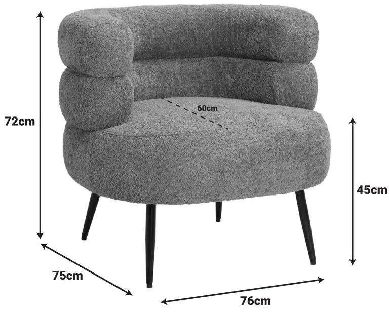 Πολυθρόνα Foleja μπουκλέ ύφασμα σε απόχρωση σάπιο μήλο με μαύρα μεταλλικά πόδια 76x75x72εκ 76x75x72 εκ.