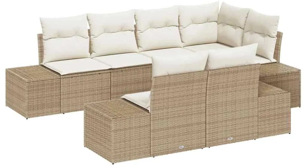 vidaXL Σετ Καναπέ Κήπου με μαξιλάρι 7 pcs Μπεζ και κρεμ Πολυ ράταν