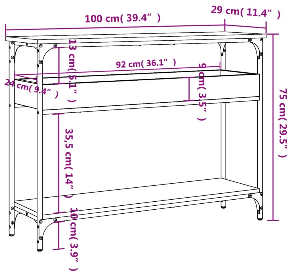 Τραπέζι Κονσόλα με Ράφι Γκρι Sonoma 100x29x75 εκ. Επεξεργ. Ξύλο - Γκρι