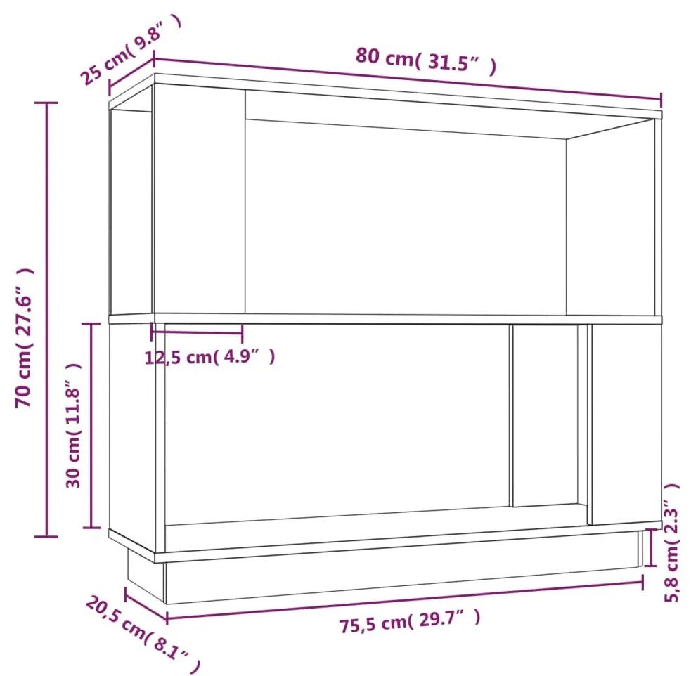 Βιβλιοθήκη/Διαχωριστικό Χώρου Γκρι 80x25x70 εκ. Μασίφ Πεύκο - Γκρι