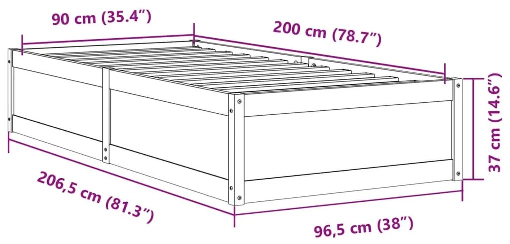 Σκελετός Κρεβατιού Χωρίς Στρώμα 90x200 εκ Μασίφ Ξύλο Πεύκου - Καφέ