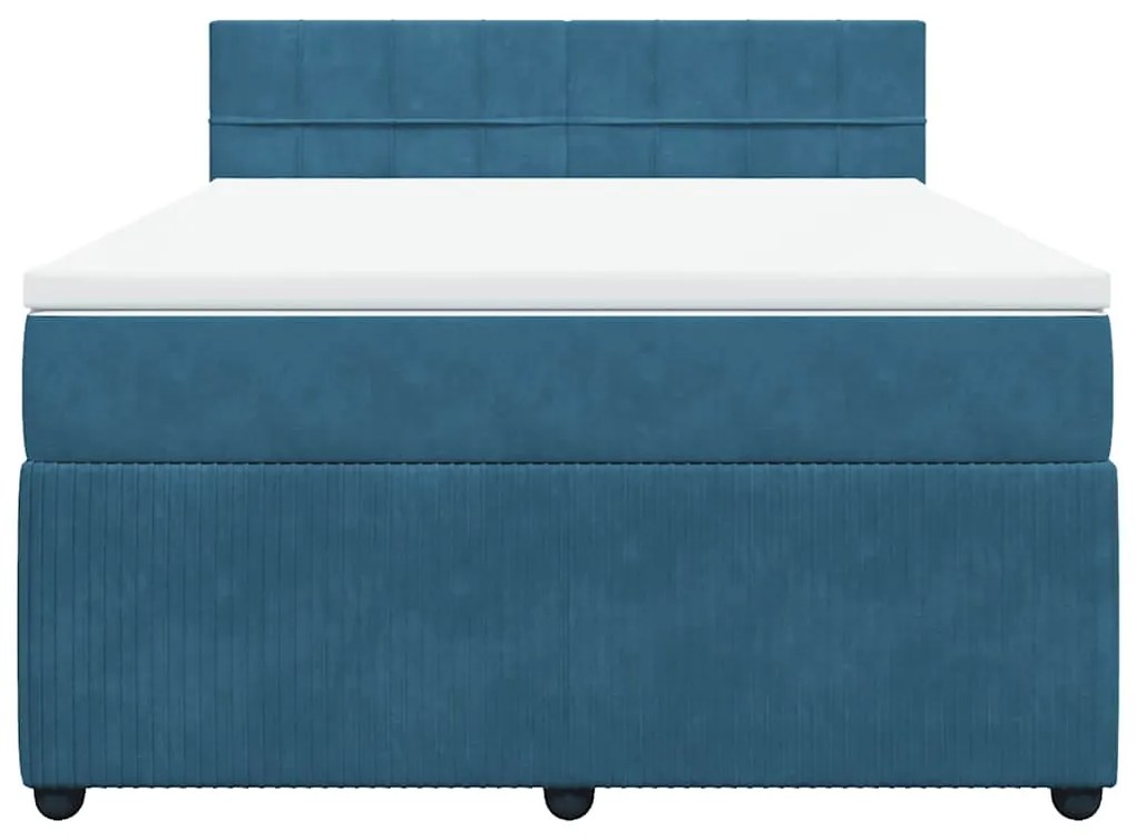 vidaXL Κρεβάτι Boxspring με Στρώμα Μπλε 140x200 εκ. Βελούδινο