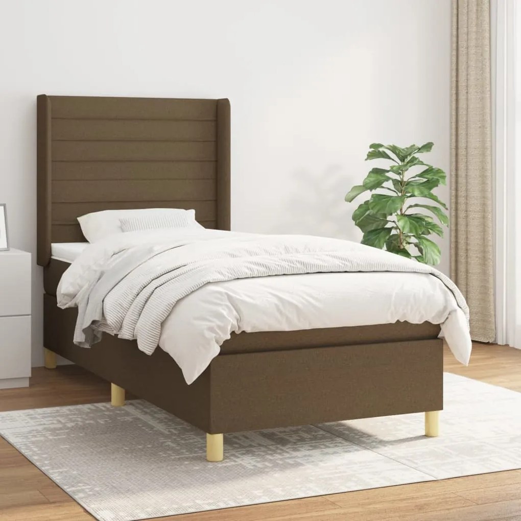 Κρεβάτι Boxspring με Στρώμα Σκούρο Καφέ 80x200 εκ. Υφασμάτινο