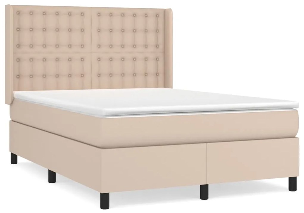 vidaXL Κρεβάτι Boxspring με Στρώμα Καπουτσίνο 140x200εκ.από Συνθ.Δέρμα