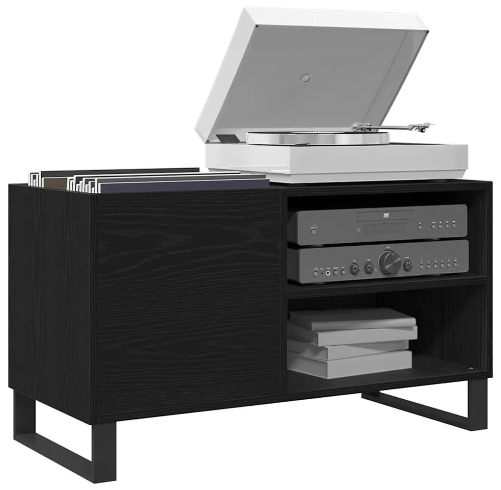 vidaXL Ντουλάπι δίσκων βινυλίου με ράφι Μαύρη Οξυά 85 x 38 x 48 εκ